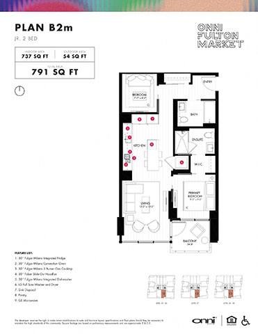 Floor plan for 2 beds, 2 baths, 737 sqft